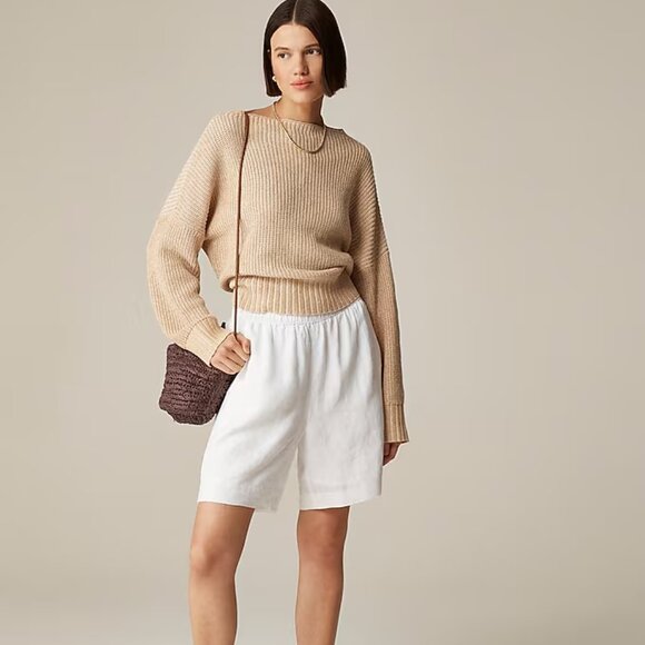 J Crew Women's Ribbed funnelneck sweater in linen-cotton blend Soft Khaki Small - Picture 2 of 7